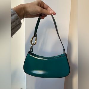 STAUD Teal Patent Leather Shoulder Bag with Gold Hardware